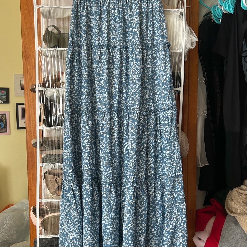 SHEIN Floral Blue Maxi Skirt